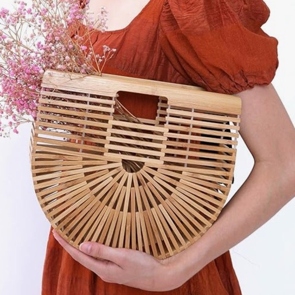 Handbags - Bamboo Handbag Handmade Large Tote Bag Straw Beach Bags Beach Purse Size